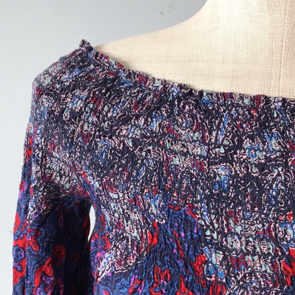 Vintage AMERICA blue & red peasant hippie blouse - Picture 2 of 11